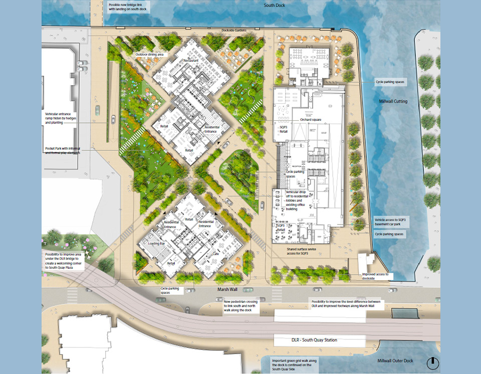 South Quay Plaza site map