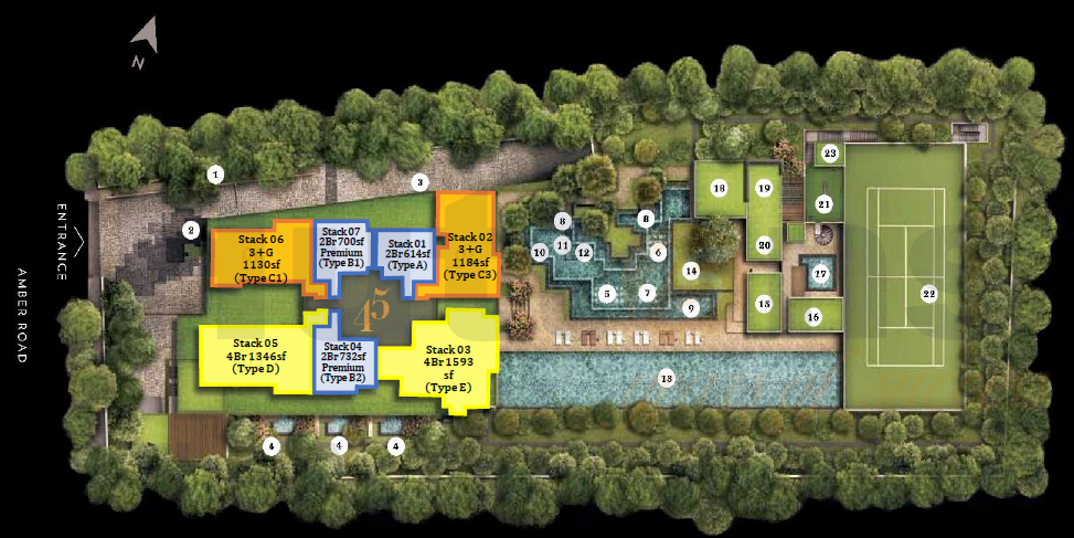 Amber 45 site plan with sizes